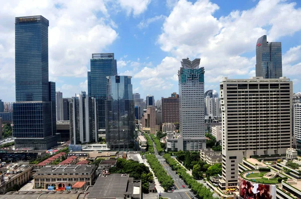 Skyline Puxi Modern Skyscrapers High Rise Buildings Shanghai China July — Stock Photo, Image