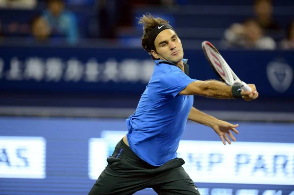 Roger Federer Suíça Retorna Arremesso Contra Yen Hsun Taiwan Sua — Fotografia de Stock