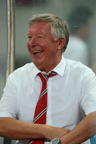 Allenatore Sir Alex Ferguson Del Manchester United Reagisce Una Partita — Foto Stock