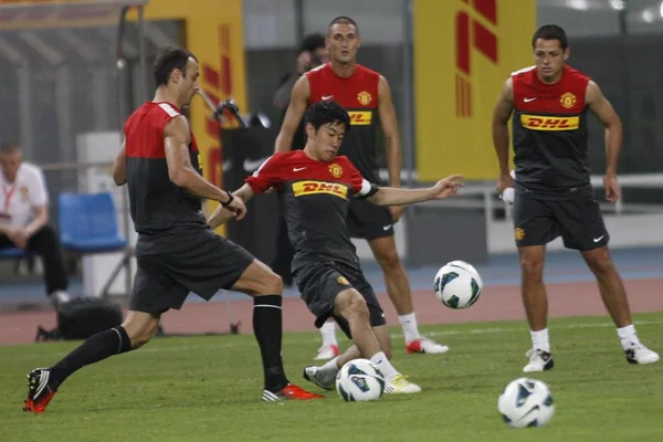 Kagawa Dimitar Berbatov Javier Hernandez Van Manchester United Worden Afgebeeld — Stockfoto