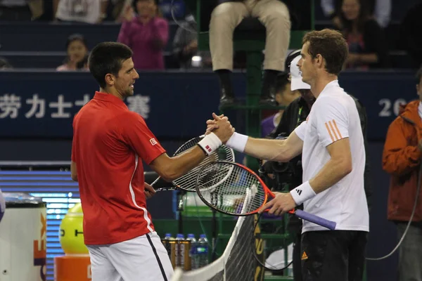 Novak Djokovic Van Servië Verliet Schudt Handen Met Andy Murray — Stockfoto