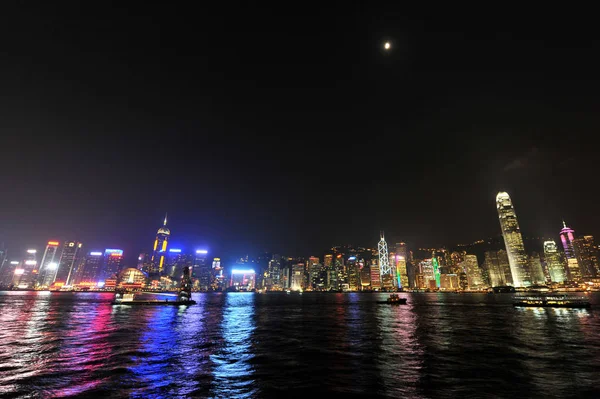 Vista Nocturna Del Puerto Victoria Rascacielos Edificios Gran Altura Hong — Foto de Stock