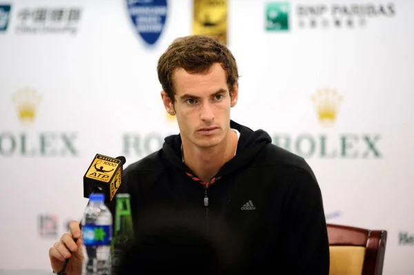 Andy Murray Grã Bretanha Ouve Uma Coletiva Imprensa Torneio Tênis — Fotografia de Stock