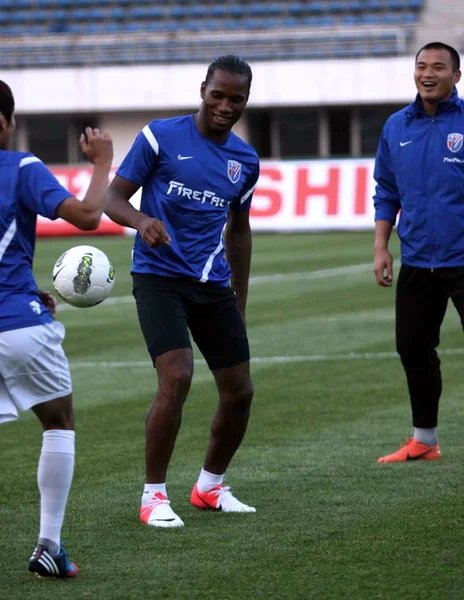 Shanghai Shenhuas Player Didier Drogba Pictured Training Lesson Prepare Chinese — Stock Photo, Image