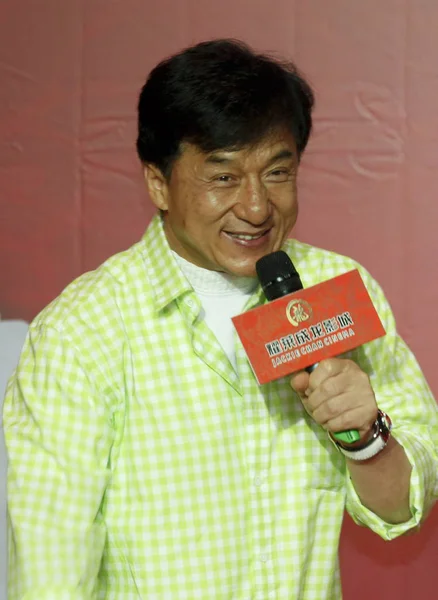 Hong Kong Kungfu Superstar Jackie Chan Talar Ett Möte Med — Stockfoto