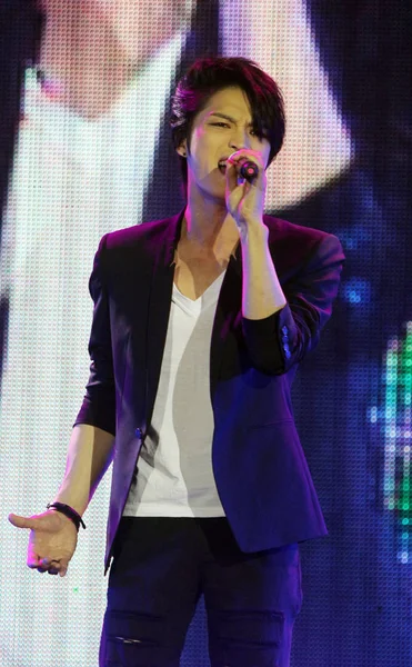 韩国流行乐队 Jyj Kim Jaejoong 出席2012年5月23日在台湾台北举行的球迷会议 — 图库照片