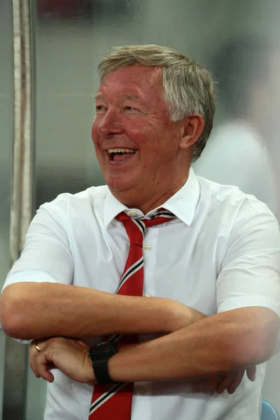 Allenatore Sir Alex Ferguson Del Manchester United Reagisce Una Partita — Foto Stock