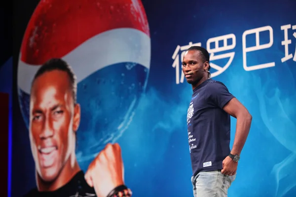 Didier Drogba Shanghai Shenhua Guarda Evento Promozionale Conferenza Stampa Pepsico — Foto Stock