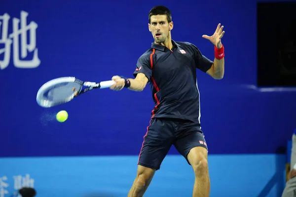 Novak Djokovic Sérvia Retorna Tiro Contra Carlos Berlocq Argentina Segunda — Fotografia de Stock