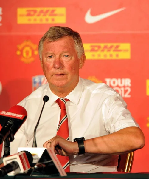 Alex Ferguson Capo Allenatore Del Manchester United Ritratto Una Conferenza — Foto Stock