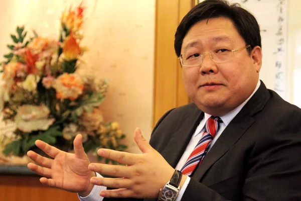 Ming Chairman Dalian Shide Group Answers Question Interview Dalian City — Stok fotoğraf