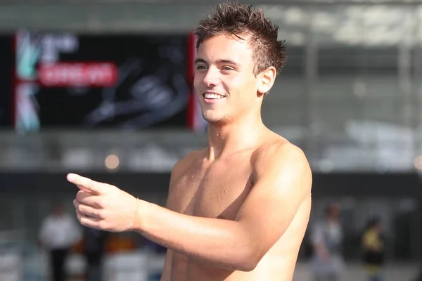 Medallista Bronce Buceo Olímpico Thomas Daley Gran Bretaña Reacciona Durante — Foto de Stock