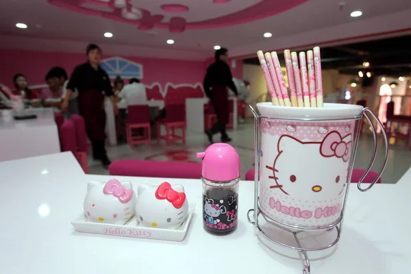 Klienci Widziani Restauracji Theme Hello Kitty Xian Miasta Północno Zachodniej — Zdjęcie stockowe