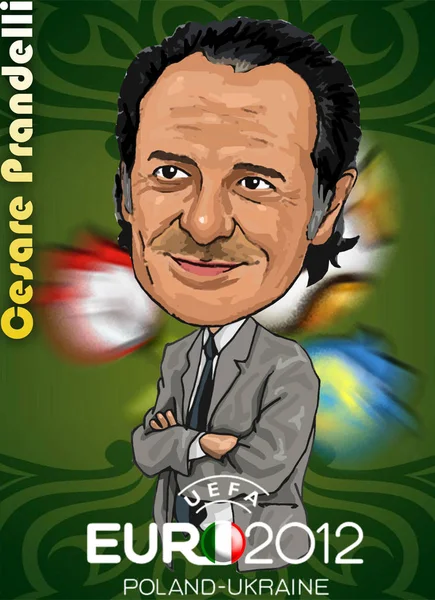만화는 Uefa 선수권 2012에 그림과 이탈리아의 체사레 Prandelli — 스톡 사진