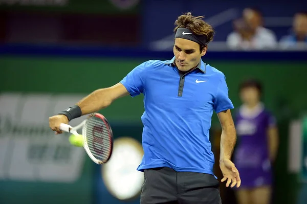 Roger Federer Schweiz Returnerar Ett Skott Mot Yen Hsun Taiwan — Stockfoto