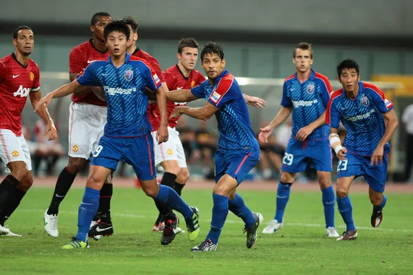 Spelers Van Manchester United Rood Shanghai Shenhua Voorbereiden Een Hoek — Stockfoto
