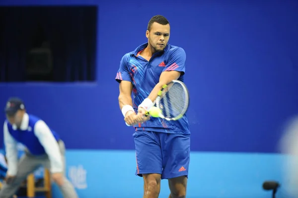 Wilfried Tsonga Fransa Nın Bir Atış Novak Djokovic Sırbistan Karşı — Stok fotoğraf