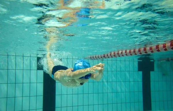 Young Chinese Boy Exercises Swimming Pool Training Session Shanghai Xuhui — Stock fotografie