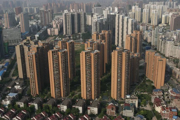 Vista Edifícios Apartamentos Residenciais Antigos Novos Cidade Wuhan Província Chinas — Fotografia de Stock
