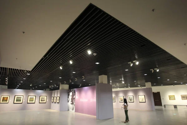 Visitor Looks Paintings China Art Museum China Pavilion Shanghai World — Stock Photo, Image
