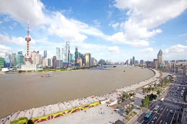 Skyline Puxi Con Paseo Marítimo Bund Río Huangpu Distrito Financiero — Foto de Stock