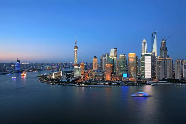 Vista Noturna Rio Huangpu Distrito Financeiro Lujiazui Com Oriental Pearl — Fotografia de Stock