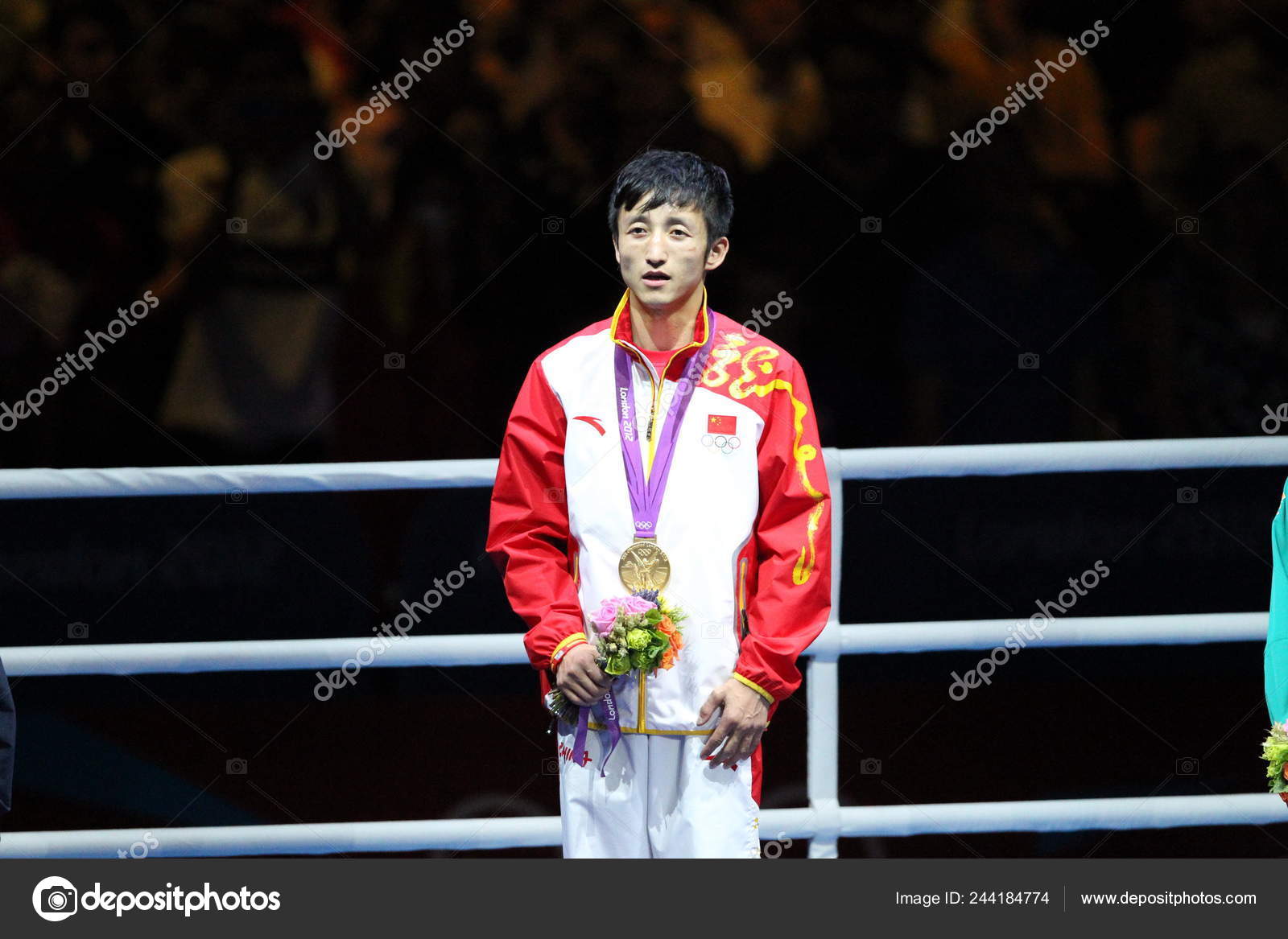 Gold Medalist Zou Shiming China Poses Award Ceremony Light Flyweight
