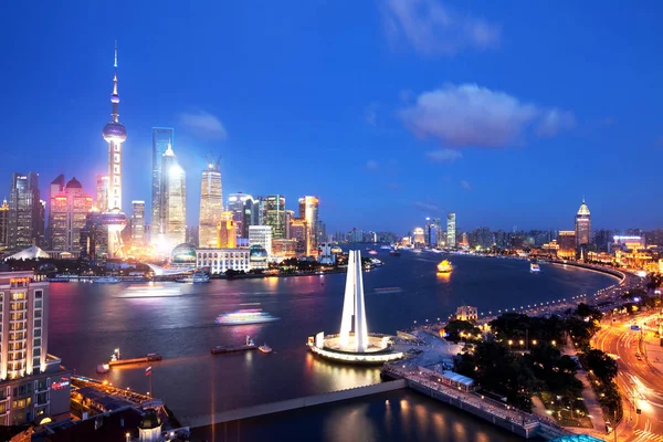 Night View Monument Peoples Heroes Bund Puxi Huangpu River Lujiazui — Stock Photo, Image