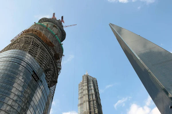 Shanghai Torony Balra Alatt Van Építés Mellett Jinmao Torony Centert — Stock Fotó