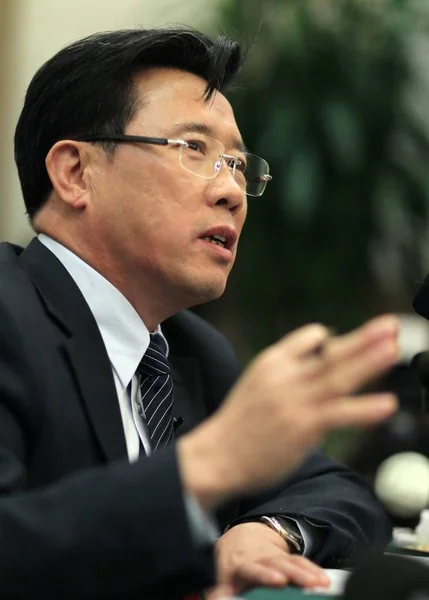 Liang Wengen Ordförande Sany Group Besvarar Fråga Intervju Den Nationella — Stockfoto