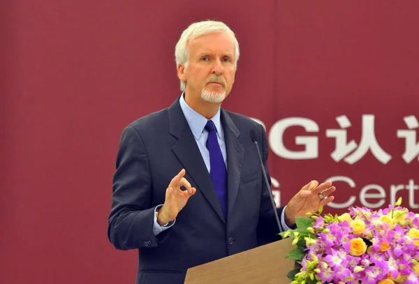 Director Canadiense James Cameron Pronuncia Discurso Una Ceremonia Lanzamiento Para — Foto de Stock