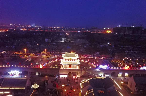 Les Reliques Ville Antique Jimo Sont Illuminées Pour Marquer Fête — Photo