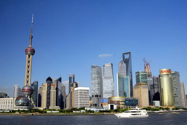 Skyline Rio Huangpu Distrito Financeiro Lujiazui Com Oriental Pearl Tower — Fotografia de Stock