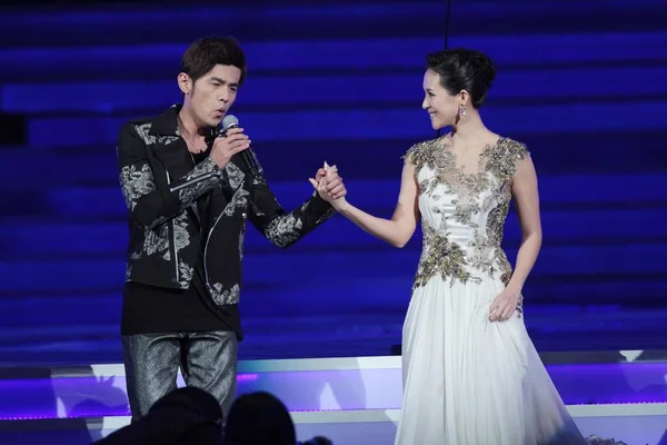 Cantante Taiwanés Jay Chou Izquierda Actúa Con Actriz China Zhang — Foto de Stock