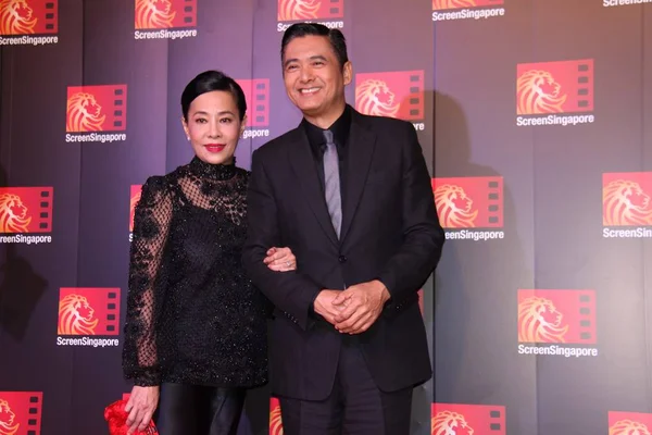 Hong Kong Actor Chow Yun Fat Right His Wife Jasmine — Stock Photo, Image