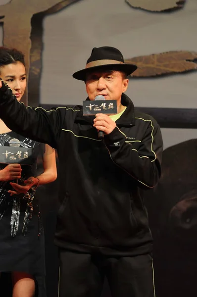 Ator Diretor Hong Kong Jackie Chan Fala Uma Coletiva Imprensa — Fotografia de Stock