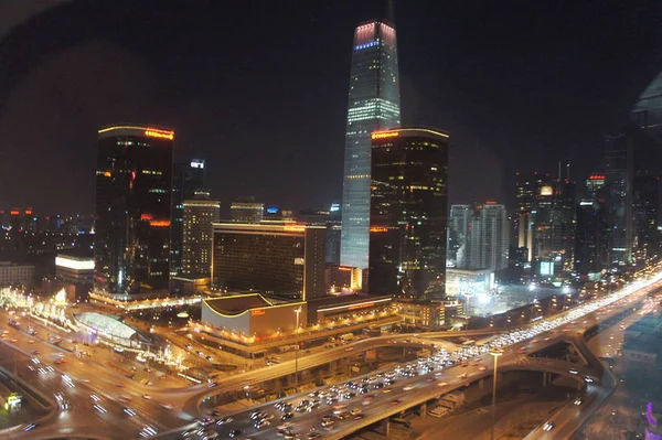 Vue Nuit Des Tours World Trade Center Chine Dans Cbd — Photo