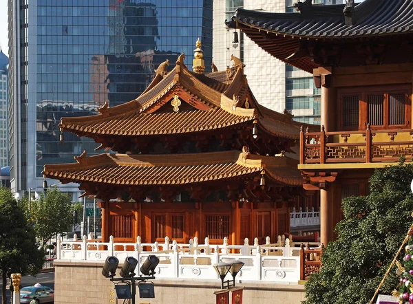 Uitzicht Jingan Tempel Shanghai China November 2010 — Stockfoto