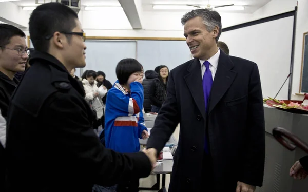 Jon Huntsman Sağda Çin Büyükelçisi Changsha Şehirde Hunan Üniversitesi Nde — Stok fotoğraf