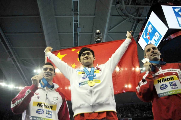 Left Bronze Medalist Gergo Kis Hungary Gold Medalist Sun Yang — Stock Photo, Image
