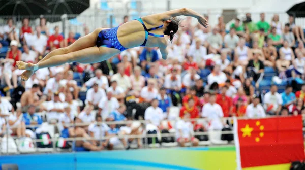 Chinas Minxia Tävlar Finalen Händelsen Womens Meters Språngbräda Dykning För — Stockfoto