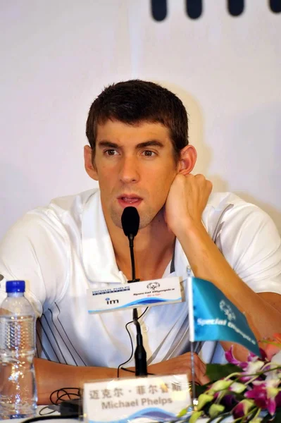 Michael Phelps Usa Hovoří Během Tiskové Konference Pořádaných Mezinárodních Olympijských — Stock fotografie