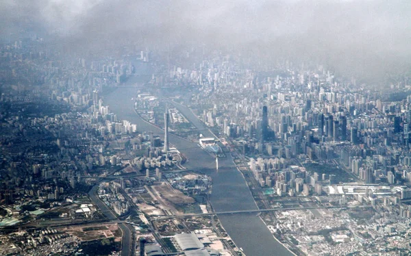 Вид Висоти Перлів Річки Скупчення Будівель Будинків Місті Гуанчжоу Південна — стокове фото