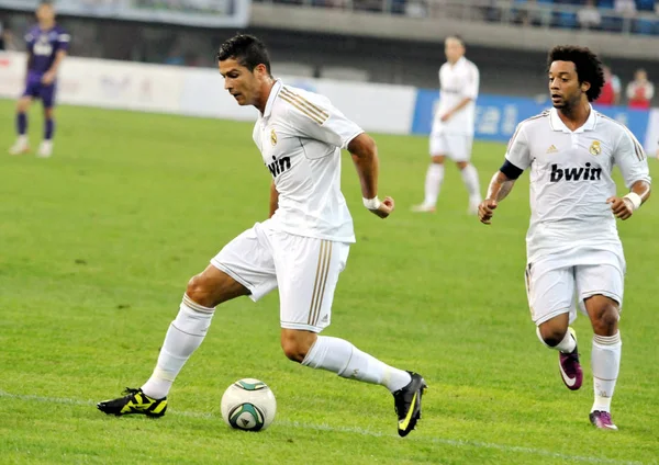 Cristiano Ronaldo Real Madrid Left Dribbles Tianjin Teda Friendly Soccer — Stock Photo, Image