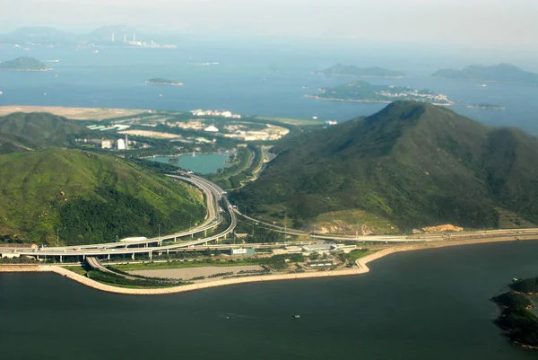 Vista Aérea Rodovias Ferrovias Ilha Lautau Hong Kong China Junho — Fotografia de Stock
