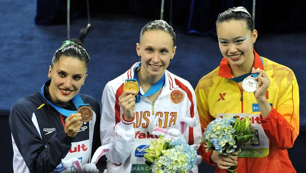 Esquerda Medalhista Bronze Andrea Fuentes Espanha Medalhista Ouro Natalia Ishchenko — Fotografia de Stock