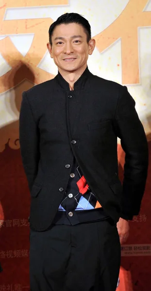 香港歌手兼演员刘德华出席2011年1月13日在中国北京举行的新片 首映式新闻发布会 — 图库照片