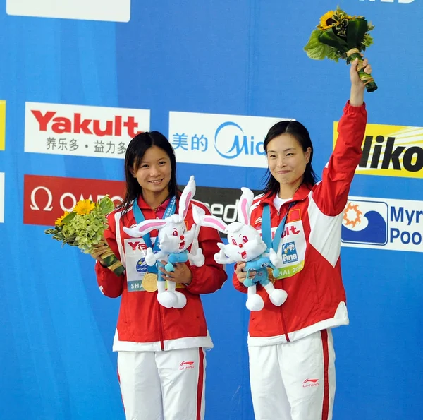 Chinas Minxia Droite Célèbrent Lors Cérémonie Remise Des Prix Après — Photo