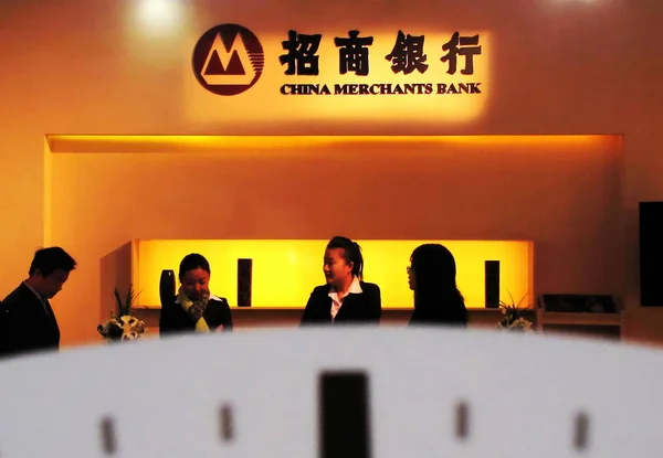 Stand China Merchants Bank Representa Durante Una Feria Financiera Shanghái — Foto de Stock