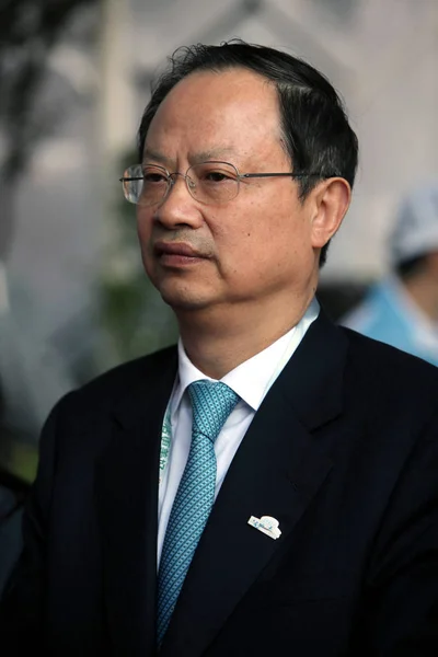 Wang Jianzhou Ordförande China Mobile Ltd Deltar Presskonferens Shanghai Kina — Stockfoto
